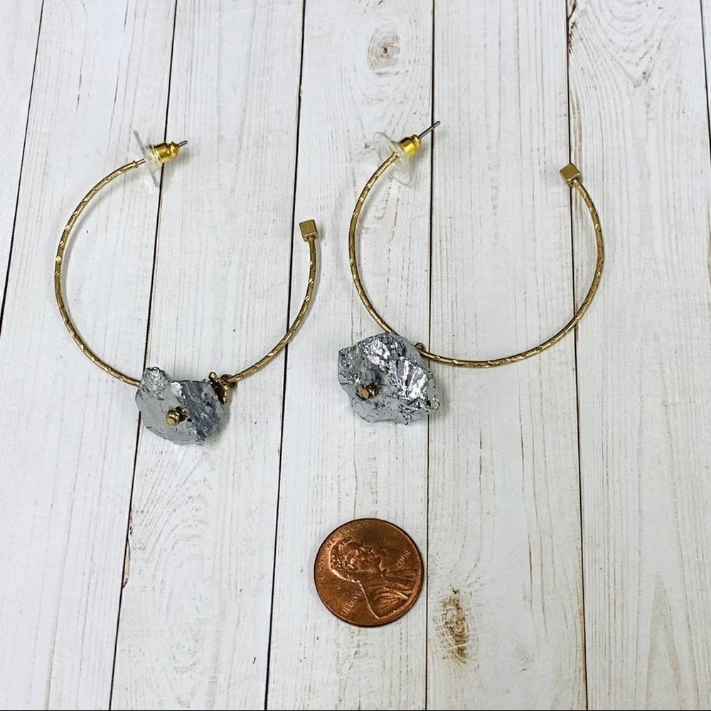 Gold Silver Stone Hoop Earrings
